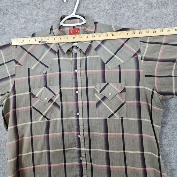 Ely Plains Men's XL Pearl Snap Short Sleeve Shirt Gray Windowpane WITH PINHOLES‎ - Picture 8 of 13